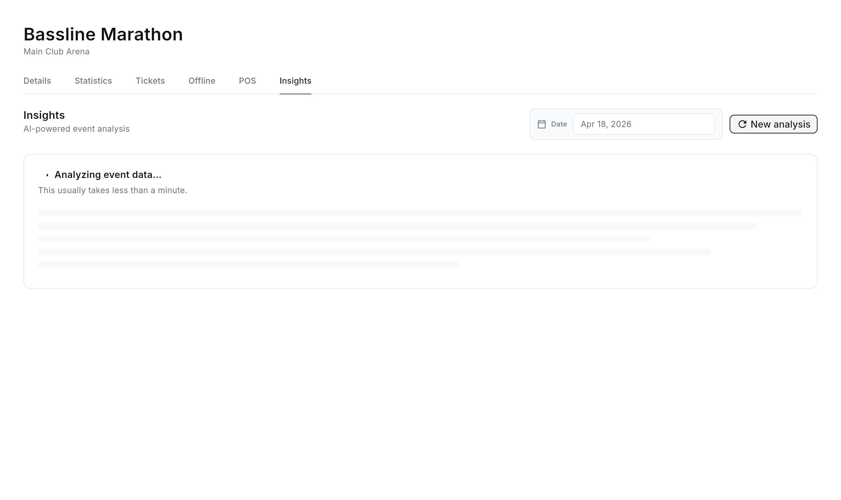 Ticket Validation Insights tab: Analyzing event data loading state.