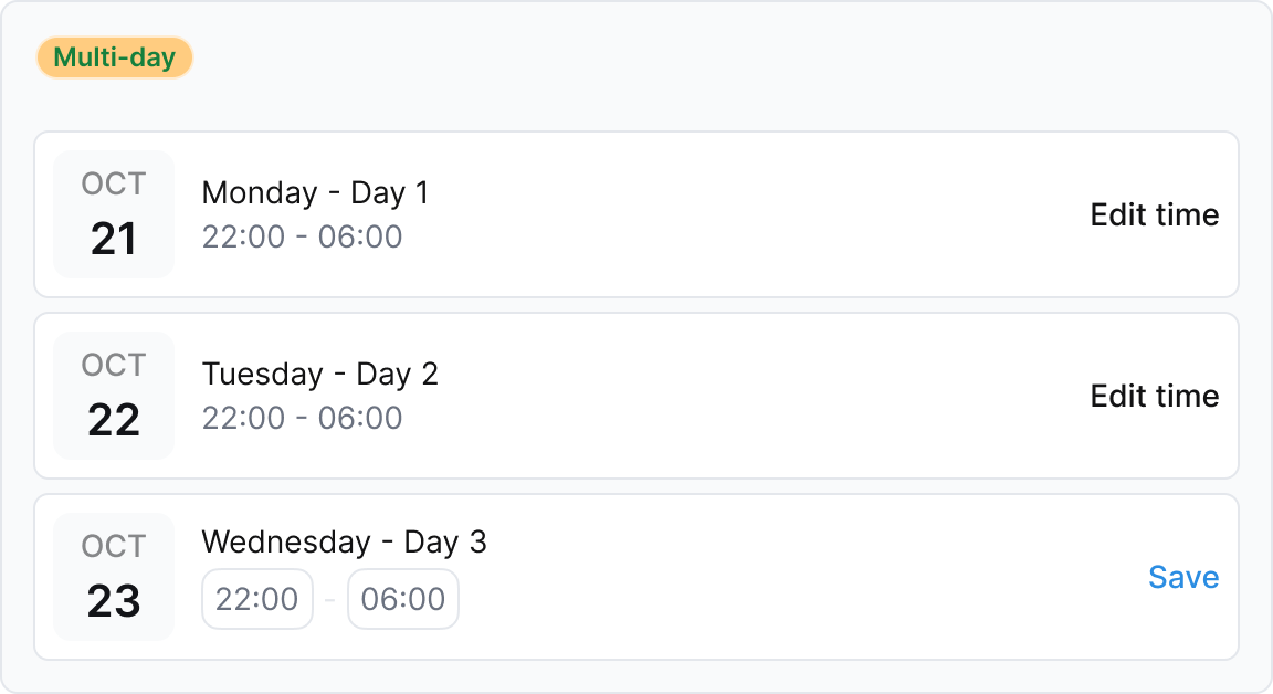 Multi-day event support